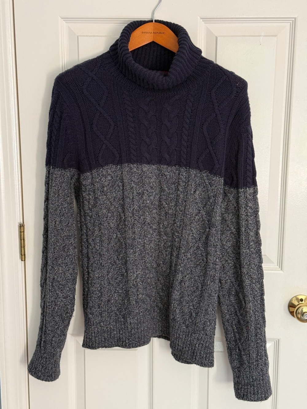 Tommy Hilfiger Two-Tone Cable Turtleneck Sweater - Navy & Gray